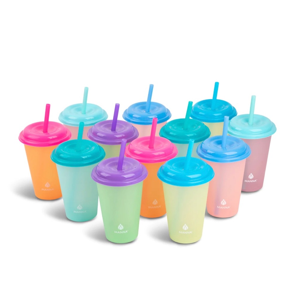 BNWT MANNA 6 pack color changing tumbler with lids and straws Red Pink Glitter